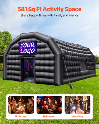 Inflatable Nightclub, 9 x 6 x 4 m Inflatable Party Tent with 1100W Blower & Sandbag, Ventilated Blow up Night Club with 2 Windows, Air Cube House for Event Birthday Wedding Party