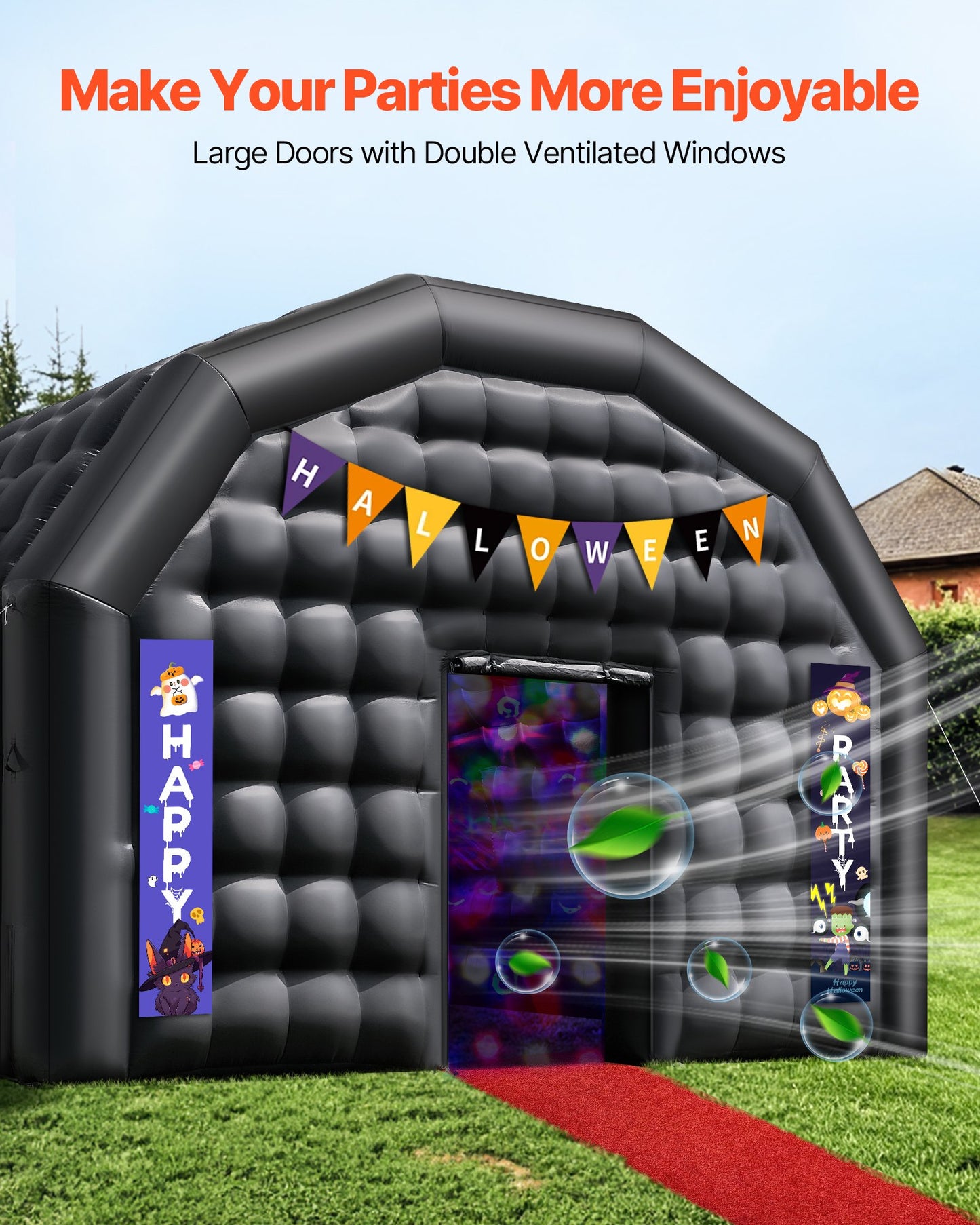 Inflatable Nightclub, 9 x 6 x 4 m Inflatable Party Tent with 1100W Blower & Sandbag, Ventilated Blow up Night Club with 2 Windows, Air Cube House for Event Birthday Wedding Party