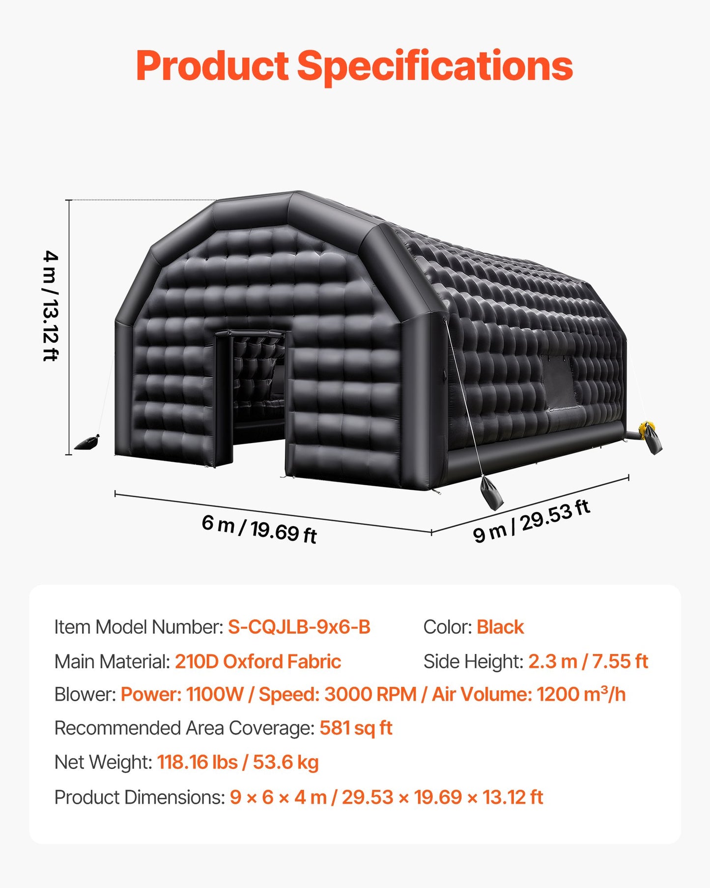 Inflatable Nightclub, 9 x 6 x 4 m Inflatable Party Tent with 1100W Blower & Sandbag, Ventilated Blow up Night Club with 2 Windows, Air Cube House for Event Birthday Wedding Party