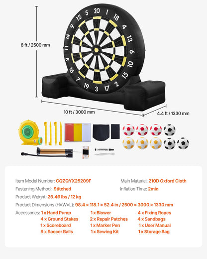 Inflatable Soccer Dart Board, over 8 ft High Giant Soccer Dart Board with 9 Kick Balls & Air Pump, 2-Minutes Setup & Storage Bag for Easy Carrying, for Giant Yard Games, Giant Kick Darts Game