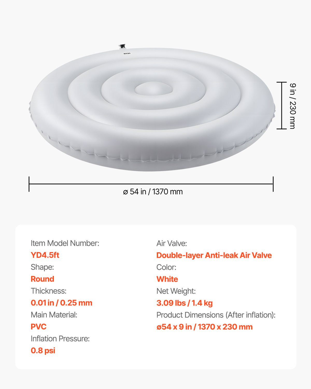 Inflatable Hot Tub Cover, 4.5 Ft / 137 cm Round Hot Tub Cover Protector, Insulated Spa Covers for Inflatable Hottub, Weatherproof and Waterproof Energy Saving Lid for Outdoor Use, White