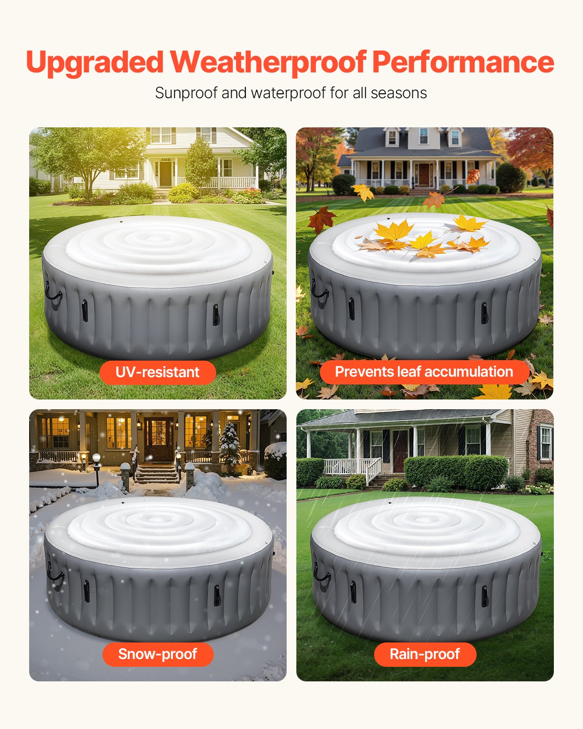 Inflatable Hot Tub Cover, 5.4 Ft / 164.5 cm Round Hot Tub Cover Protector, Insulated Spa Covers for Inflatable Hottub, Weatherproof and Waterproof Energy Saving Lid for Outdoor Use, White