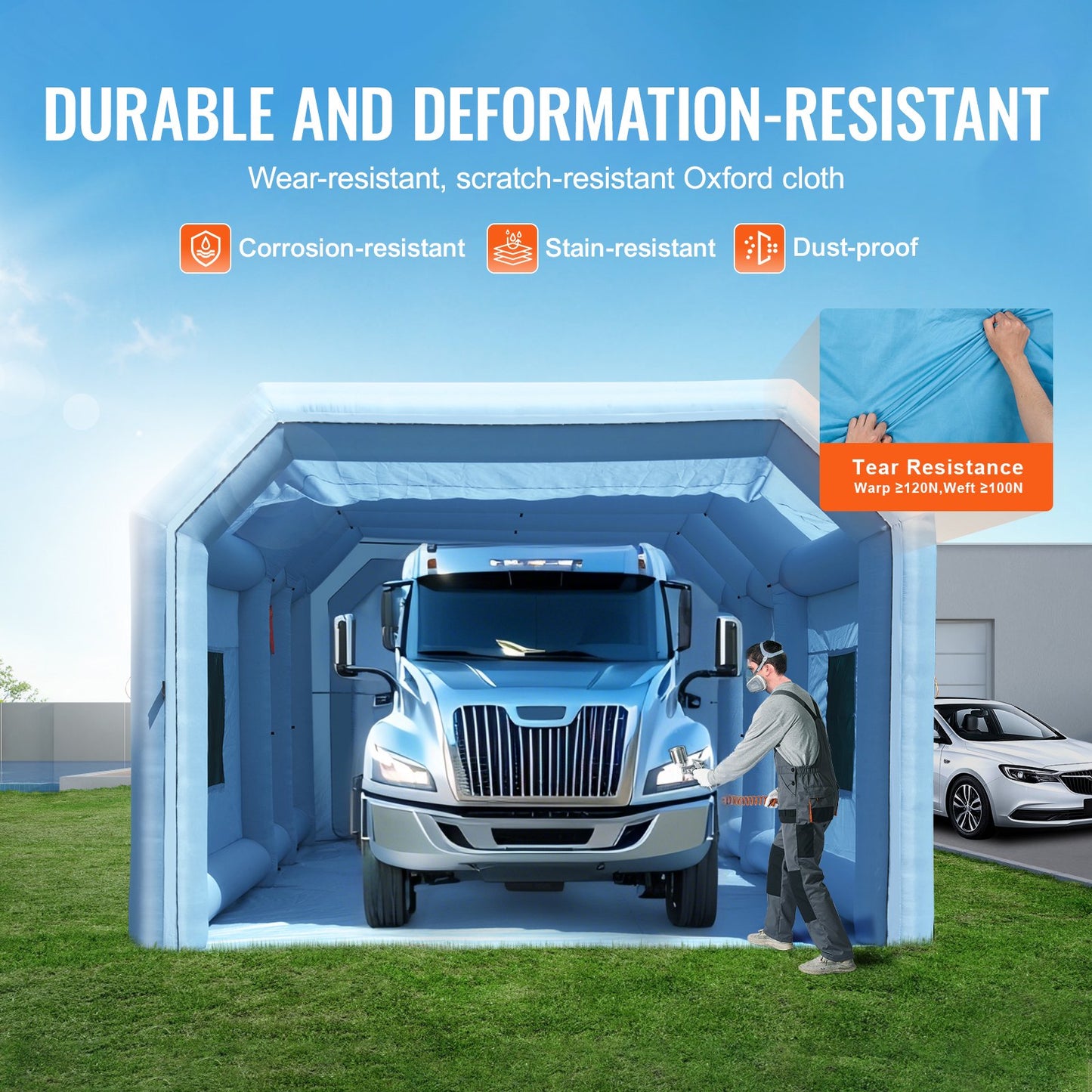 Inflatable Paint Booth, 29.5 x 15.7 x 11.8 ft/9 x 4.8 x 3.6 m Inflatable Spray Booth, with 950W+750W Powerful Blowers and Air Filter System, Portable Car Paint Booth for Large Truck, Large Van, Large Machinery