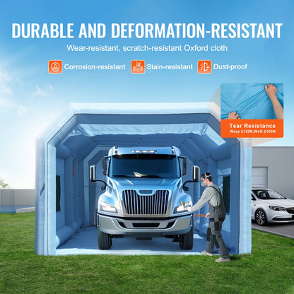 Inflatable Paint Booth, 29.5 x 15.7 x 11.8 ft/9 x 4.8 x 3.6 m Inflatable Spray Booth, with 950W+750W Powerful Blowers and Air Filter System, Portable Car Paint Booth for Large Truck, Large Van, Large Machinery