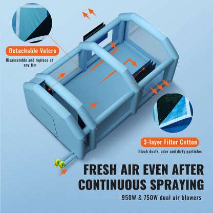 Inflatable Spray Booth Car Paint Tent 610 cm x 305 cm x 244 cm Filter System 2 Blowers