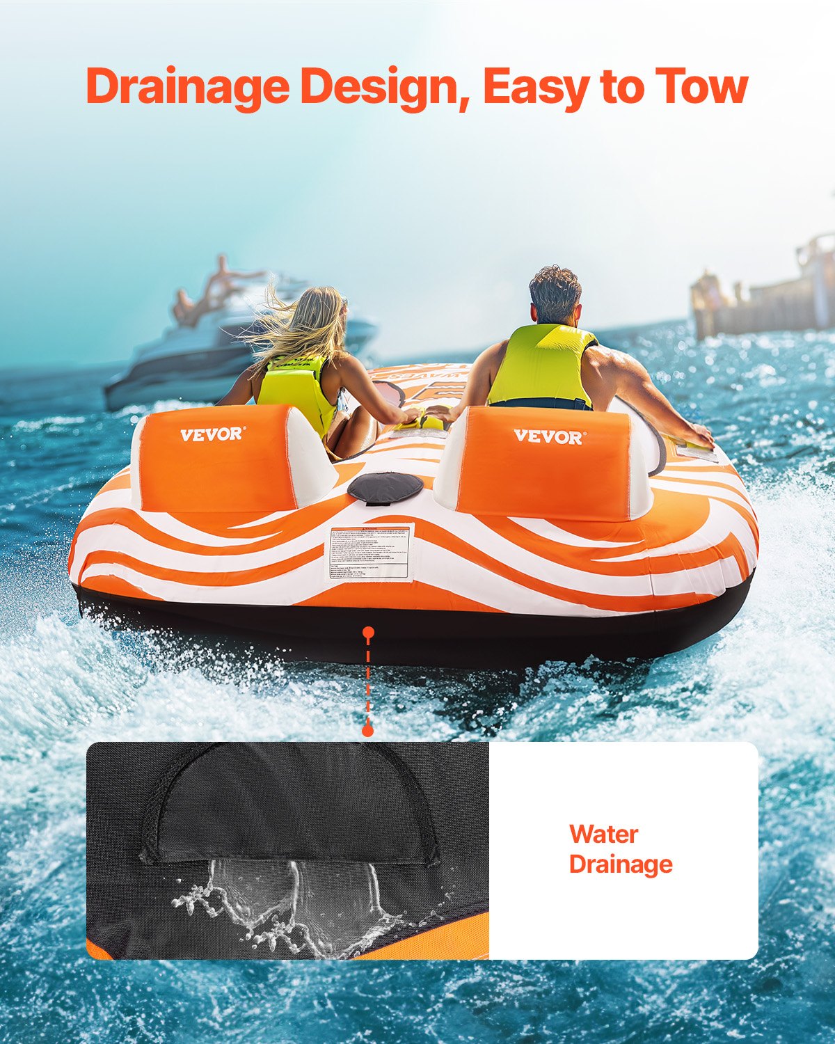 Towable Tubes for Boating 2 Person, Inflatable Boat Tubes and Towables with 2 Cockpits, 340lbs Water Sport Tubes for Boat to Pull - with 840D Full Nylon Cover, Padded Grab Handles & Safety Valve