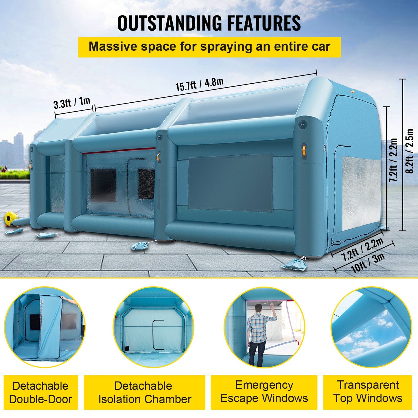 Portable Inflatable Paint Booth, 609.6 x 304.8 x 249.9 cm Inflatable Spray Booth, Car Paint Tent w/ Air Filter System & 2 Blowers, Upgraded Blow Up Spray Booth Tent, Auto Paint Workstation, Motorcycle Garage