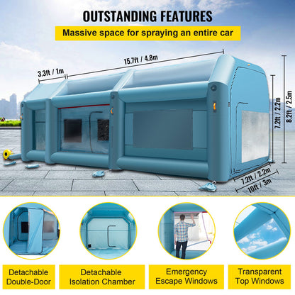 Portable Inflatable Paint Booth, 609.6 x 304.8 x 249.9 cm Inflatable Spray Booth, Car Paint Tent w/ Air Filter System & 2 Blowers, Upgraded Blow Up Spray Booth Tent, Auto Paint Workstation, Motorcycle Garage