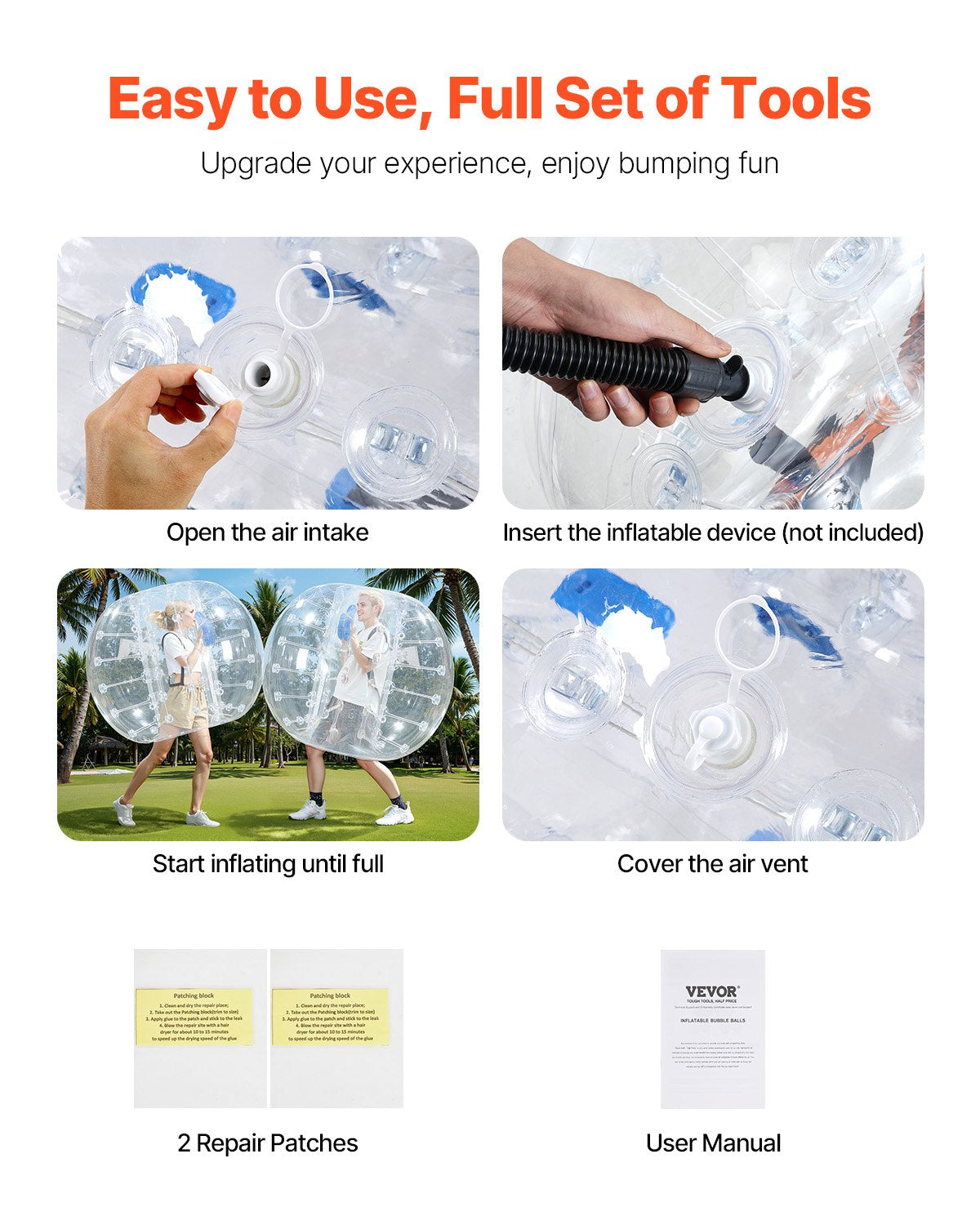 Uppblåsbar Bumper Ball 1-pack, 5FT/1.5M Body Sumo Zorb-bollar för tonåringar och vuxna, 0.8mm tjocka PVC-mänskliga hamsterbubbelbollar för utomhuslek, Bumper Bopper-leksaker för trädgård, gård, park