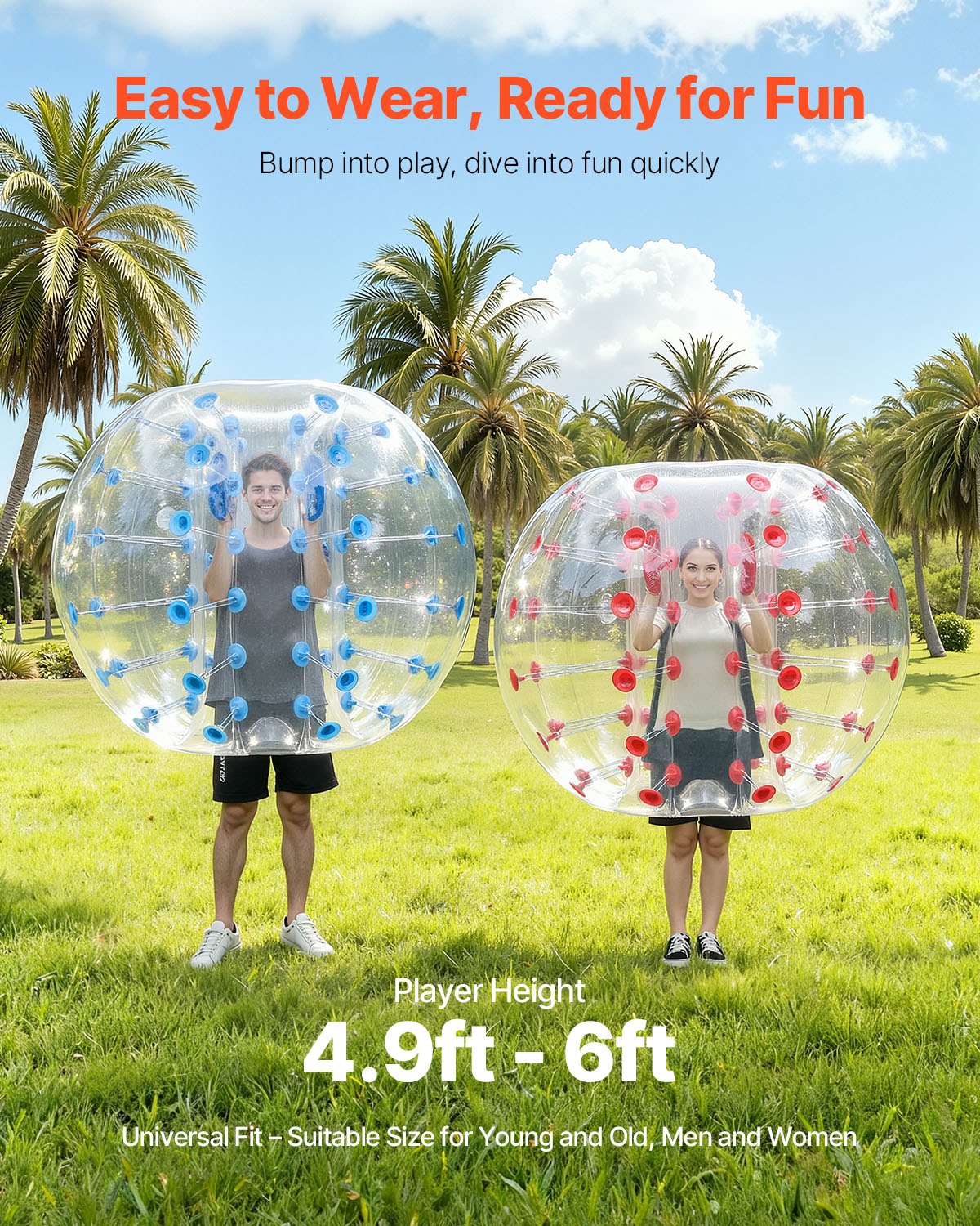 Inflatable Bumper Balls 2-Pack, 5FT/1.5M Body Sumo Zorb Balls for Teen & Adult, 0.8mm Thick PVC Human Hamster Bubble Balls for Outdoor Team Gaming Play, Bumper Bopper Toys for Garden, Yard, Park