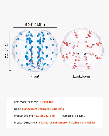 Inflatable Bumper Balls 2-Pack, 5FT/1.5M Body Sumo Zorb Balls for Teen & Adult, 0.8mm Thick PVC Human Hamster Bubble Balls for Outdoor Team Gaming Play, Bumper Bopper Toys for Garden, Yard, Park