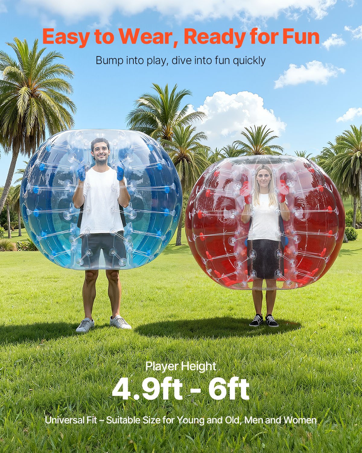 Uppblåsbara Bumper Balls 2-pack, 5FT/1.5M Body Sumo Zorb-bollar för tonåringar och vuxna, 0.8mm tjocka PVC-mänskliga hamsterbubbelbollar för utomhuslek, Bumper Bopper-leksaker för trädgård, gård, park