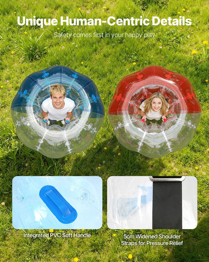 Uppblåsbara Bumper Balls 2-pack, 5FT/1.5M Body Sumo Zorb-bollar för tonåringar och vuxna, 0.8mm tjocka PVC-mänskliga hamsterbubbelbollar för utomhuslek, Bumper Bopper-leksaker för trädgård, gård, park
