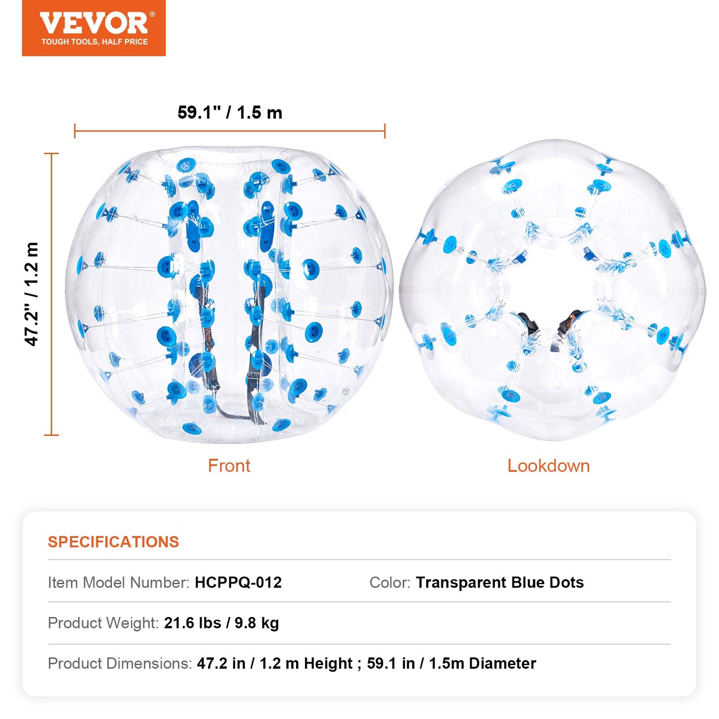 Inflatable Bumper Ball 1-Pack, 5FT/1.5M Body Sumo Zorb Balls for Teen & Adult, 0.8mm Thick PVC Human Hamster Bubble Balls for Outdoor Team Gaming Play, Bumper Bopper Toys for Garden, Yard, Park