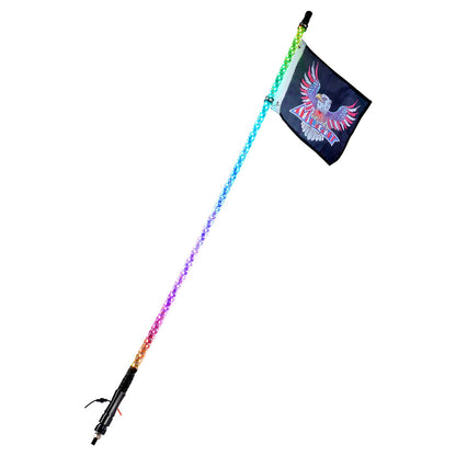 1 PC 5 FT Whip Light, APP & RF Remote Control Led Whip Light, Waterproof 360°Spiral RGB Chasing Lighted Whips with 2 Flags, for UTVs, ATVs, Motorcycles, RZR, Can-am, Trucks, Off-road, Go-karts