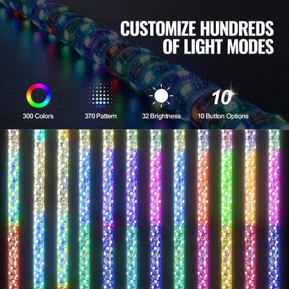 2 PCS 5 FT Whip Light, APP & RF Remote Control Led Whip Light, Waterproof 360° Spiral RGB Chasing Lighted Whips with 4 Flags, for UTVs, ATVs, Motorcycles, RZR, Can-am, Trucks, Off-road, Go-karts