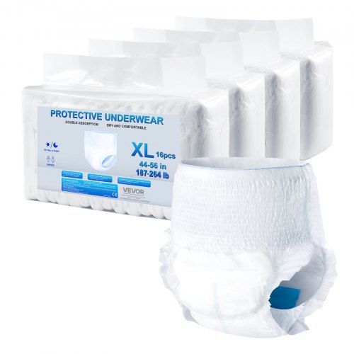 Inkontinensunderkläder för vuxna, högabsorberande skyddsunderkläder för män och kvinnor, engångsblöjor för vuxna med pull-ups, läckagesäker benmanschett och våtindikator - XL-storlek, 64 st (4-pack med 16)