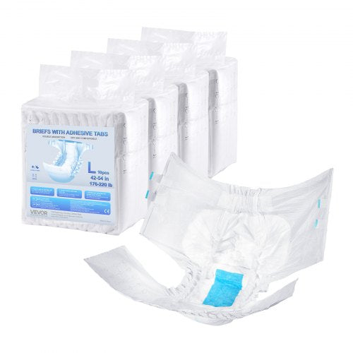 Vuxentrosor med flikar, superabsorberande inkontinenstrosor för män och kvinnor, engångsblöjor för vuxna med läckagesäker 3D-surroundskydd och våtindikator - L-storlek, 40 st (4 förpackningar med 10)