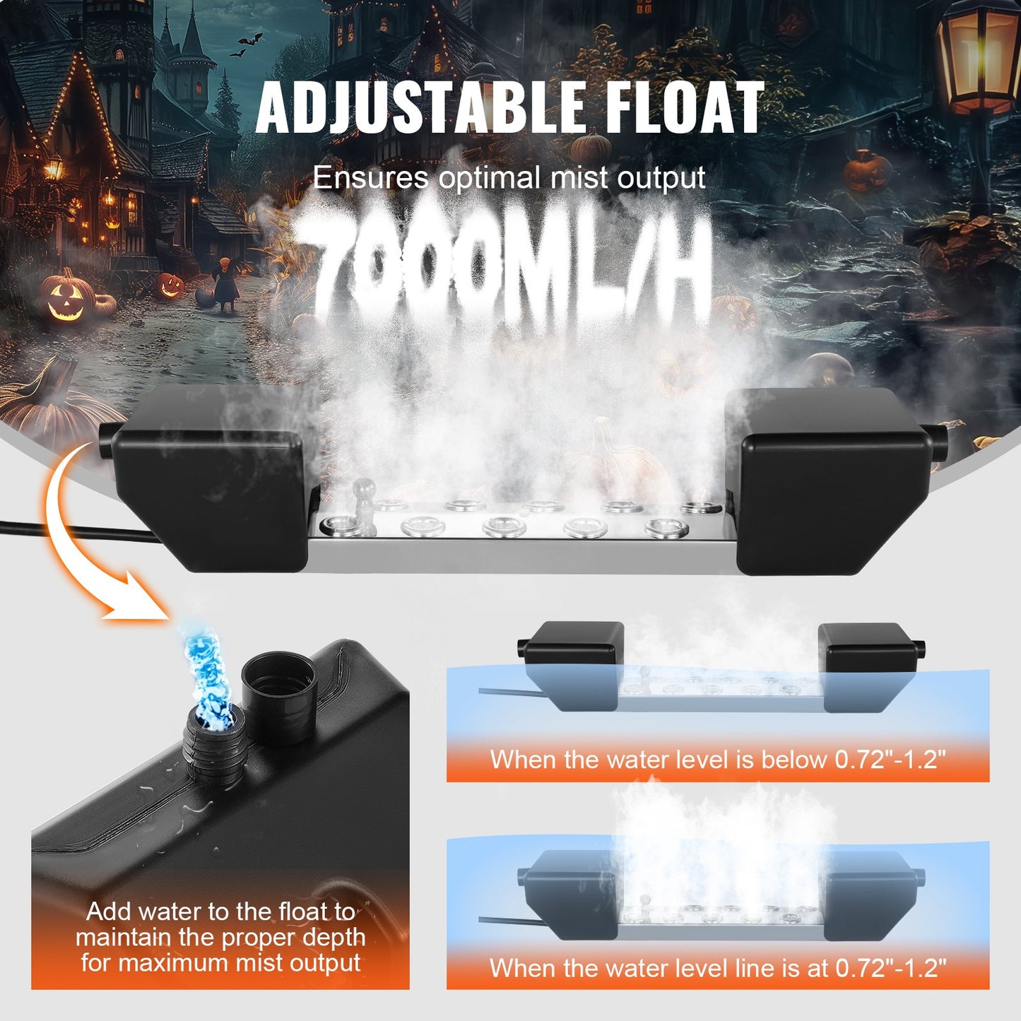 Ultrasonic Mist Maker 10 Head, 7000mL/H Ultrasonic Fogger, Mist Maker with 280W IP67 Waterproof Power Supply, Buoy, Replacement Discs, for Pond, Garden, Rockery, Greenhouse, Halloween Decoration