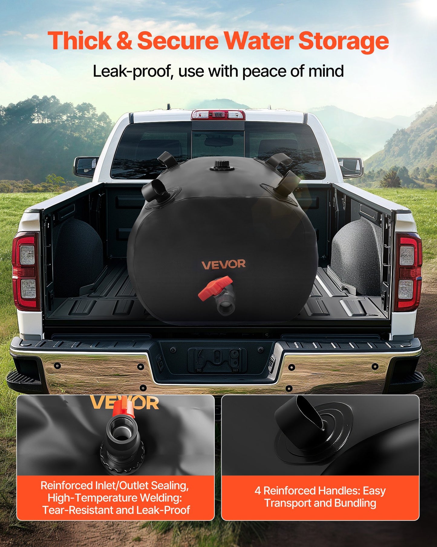 Vattenlagringsblåsa, 113L vattenlagringsbehållare, 1000D PVC förtjockad mjuk påseblåsa, hopfällbar och bärbar för trädgårdsbevattning, camping, husbilar, nödanvändning - svart