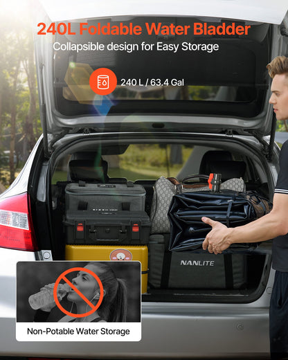 Vattenlagringsblåsa, 240L vattenlagringsbehållare, 1000D PVC stor kapacitet mjuk påseblåsa, hopfällbar och bärbar för trädgårdsbevattning, camping, husbilar, nödanvändning - svart