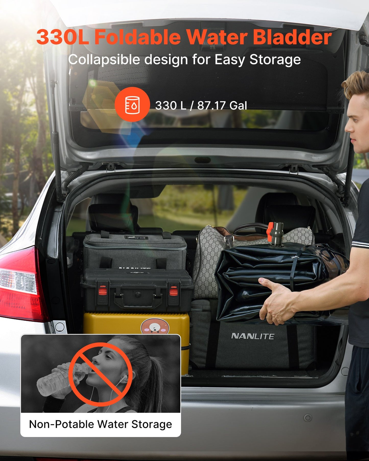 Vattenlagringsblåsa, 330L vattenlagringsbehållare, 1000D PVC stor kapacitet mjuk påseblåsa, hopfällbar och bärbar för trädgårdsbevattning, camping, husbilar, nödanvändning - svart