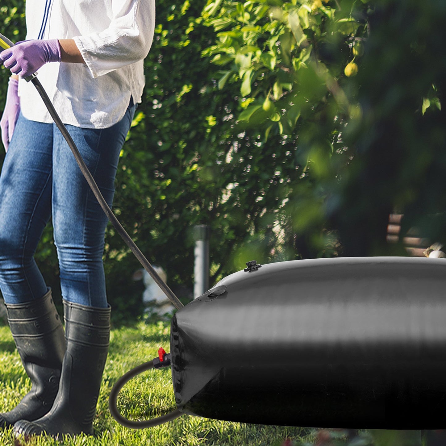 Vattenlagringsblåsa, 330L vattenlagringsbehållare, 1000D PVC stor kapacitet mjuk påseblåsa, hopfällbar och bärbar för trädgårdsbevattning, camping, husbilar, nödanvändning - svart