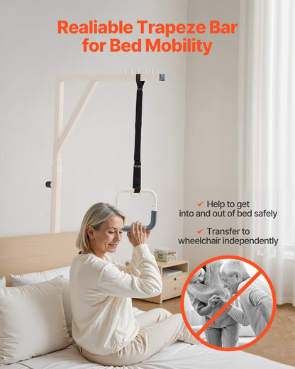 Trapeze Bar for Bed Mobility, Height-Adjustable Bed Trapeze with 2 Casters, 350LBS Weight Capacity Heavy Duty Pull Up Assist Bar with Floor Stand for Elderly, Disabled, Bedridden Patients