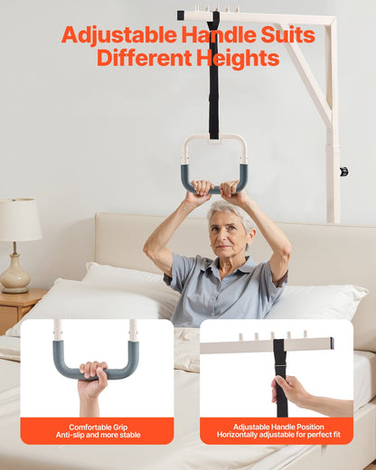Trapeze Bar for Bed Mobility, Height-Adjustable Bed Trapeze with 2 Casters, 350LBS Weight Capacity Heavy Duty Pull Up Assist Bar with Floor Stand for Elderly, Disabled, Bedridden Patients