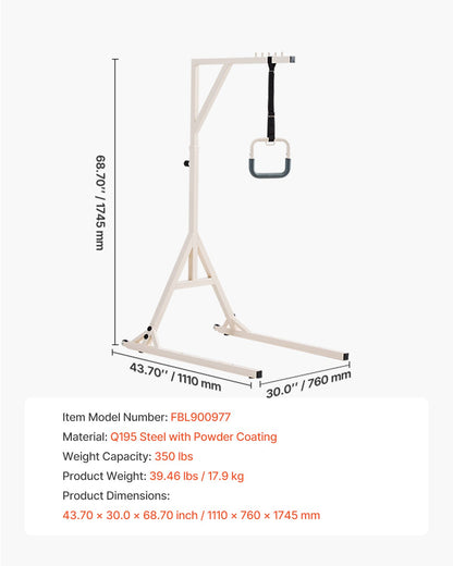 Trapeze Bar for Bed Mobility, Height-Adjustable Bed Trapeze with 2 Casters, 350LBS Weight Capacity Heavy Duty Pull Up Assist Bar with Floor Stand for Elderly, Disabled, Bedridden Patients