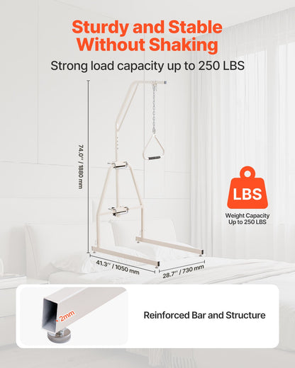 Trapeze Bar for Bed Mobility, Bed Trapeze with Clamps and Floor Stand, 250LBS Weight Capacity Pull Up Assist Bar for Elderly, Patients & Disabled, Suitable for Home Care, Hospital, Nursing Home