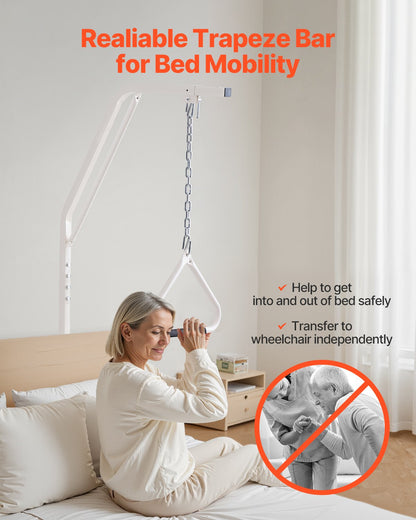 Trapeze Bar for Bed Mobility, Bed Trapeze with Clamps and Floor Stand, 250LBS Weight Capacity Pull Up Assist Bar for Elderly, Patients & Disabled, Suitable for Home Care, Hospital, Nursing Home