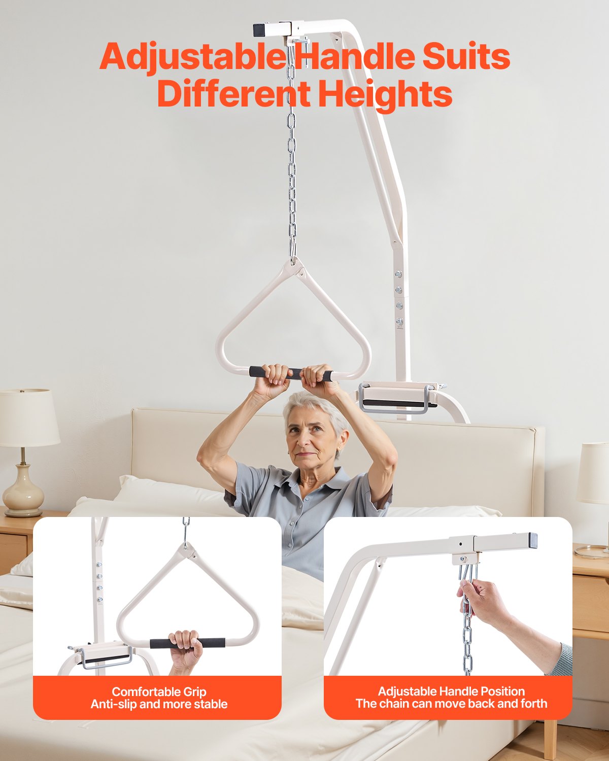 Trapeze Bar for Bed Mobility, Bed Trapeze with Clamps and Floor Stand, 250LBS Weight Capacity Pull Up Assist Bar for Elderly, Patients & Disabled, Suitable for Home Care, Hospital, Nursing Home