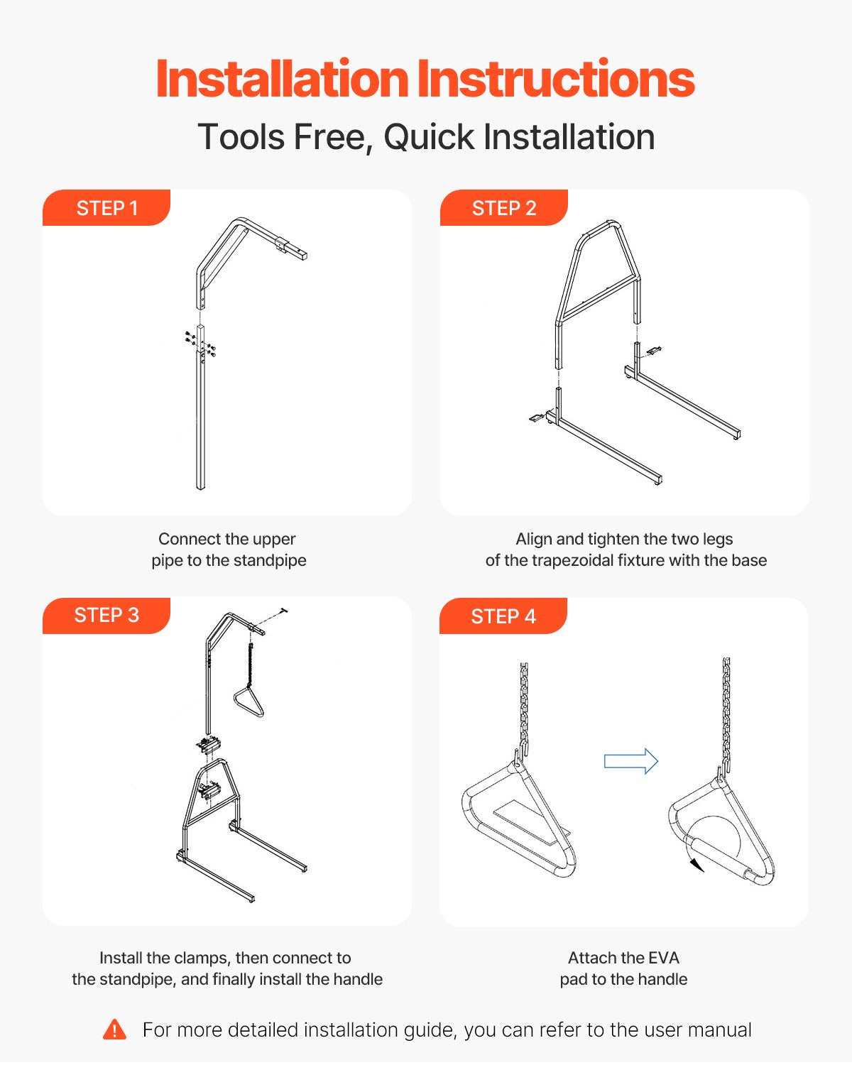 Trapeze Bar for Bed Mobility, Bed Trapeze with Clamps and Floor Stand, 250LBS Weight Capacity Pull Up Assist Bar for Elderly, Patients & Disabled, Suitable for Home Care, Hospital, Nursing Home