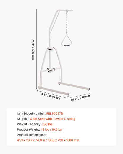 Trapeze Bar for Bed Mobility, Bed Trapeze with Clamps and Floor Stand, 250LBS Weight Capacity Pull Up Assist Bar for Elderly, Patients & Disabled, Suitable for Home Care, Hospital, Nursing Home