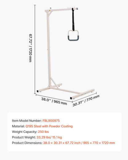 Trapeze Bar for Bed Mobility, Heavy-Duty Steel Free Standing Trapeze Bar 250 LBS Weight Capacity, Hospital Bed Pull Up Assist for Elderly & Disabled, Ideal for Hospitals, Nursing Home, Home Care