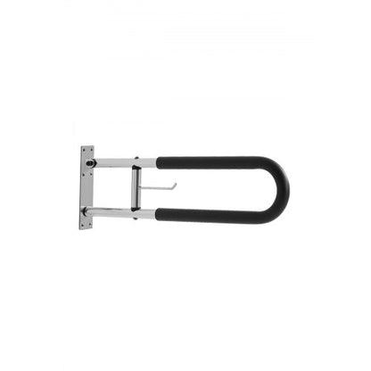 Toalettstång, 30-tums U-formad handikappstång, hopfällbar säkerhetsstång för seniorer, uppfällbara toalettstänger med halkfritt handtag, säkerhetsledstång med bärkapacitet på 136 kg och pappershållare