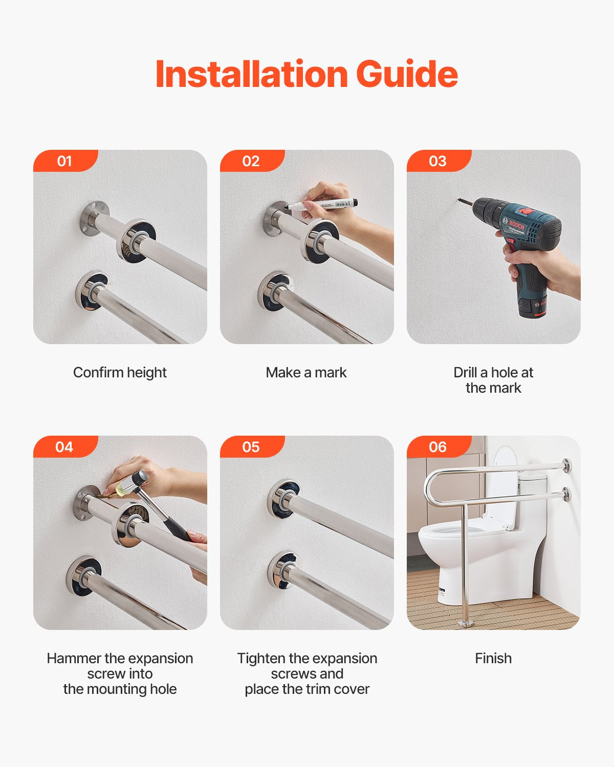 Toilet Safety Rail, 31.5 Inch U-Shaped Handicap Grab Bar, 304 Stainless Steel Senior Safety Pole, Toilet Grab Bars with Anti-Slip Handle, 300 Lbs Load Capacity Security Handrail with Support Leg