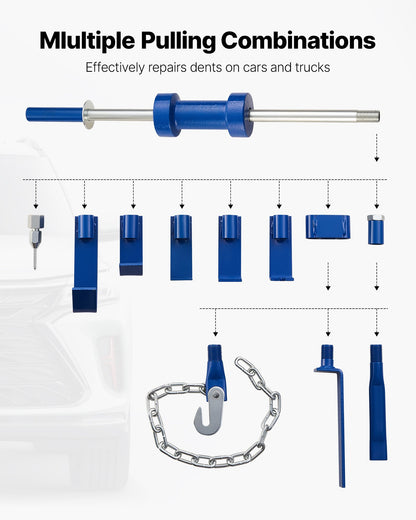 Dent Puller Kit, 5.9 kg 14-in-1 Slide Hammer Dent Removal Kit, Heavy-Duty Auto Body Truck Repair Automotive Damage Remover Tool Repair Frame with Carrying Case, Extension Rod, Non-Slip Handle