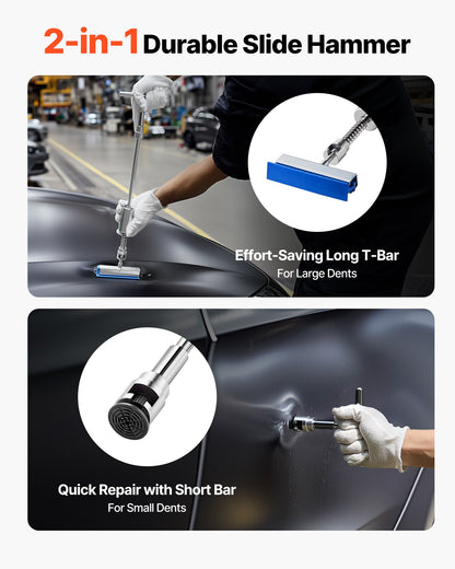 Bucklorsats, 61 delar lackfri bucklorborttagningssats med gyllene lyftare, glidhammare, T-stång, limpistol, verktyg för bilkarosseri, hagelskador, reparation av bucklor, stor liten dörrreparation