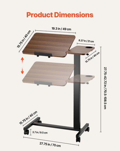 Overbed Table, Mobile Bed Side Table with Flip Desktop and 4 Wheels, Height & Angle Adjustable Rolling Laptop Desk with Cup Holder, Portable Over Bed Desk for Home, Office, Study, Wood + Black