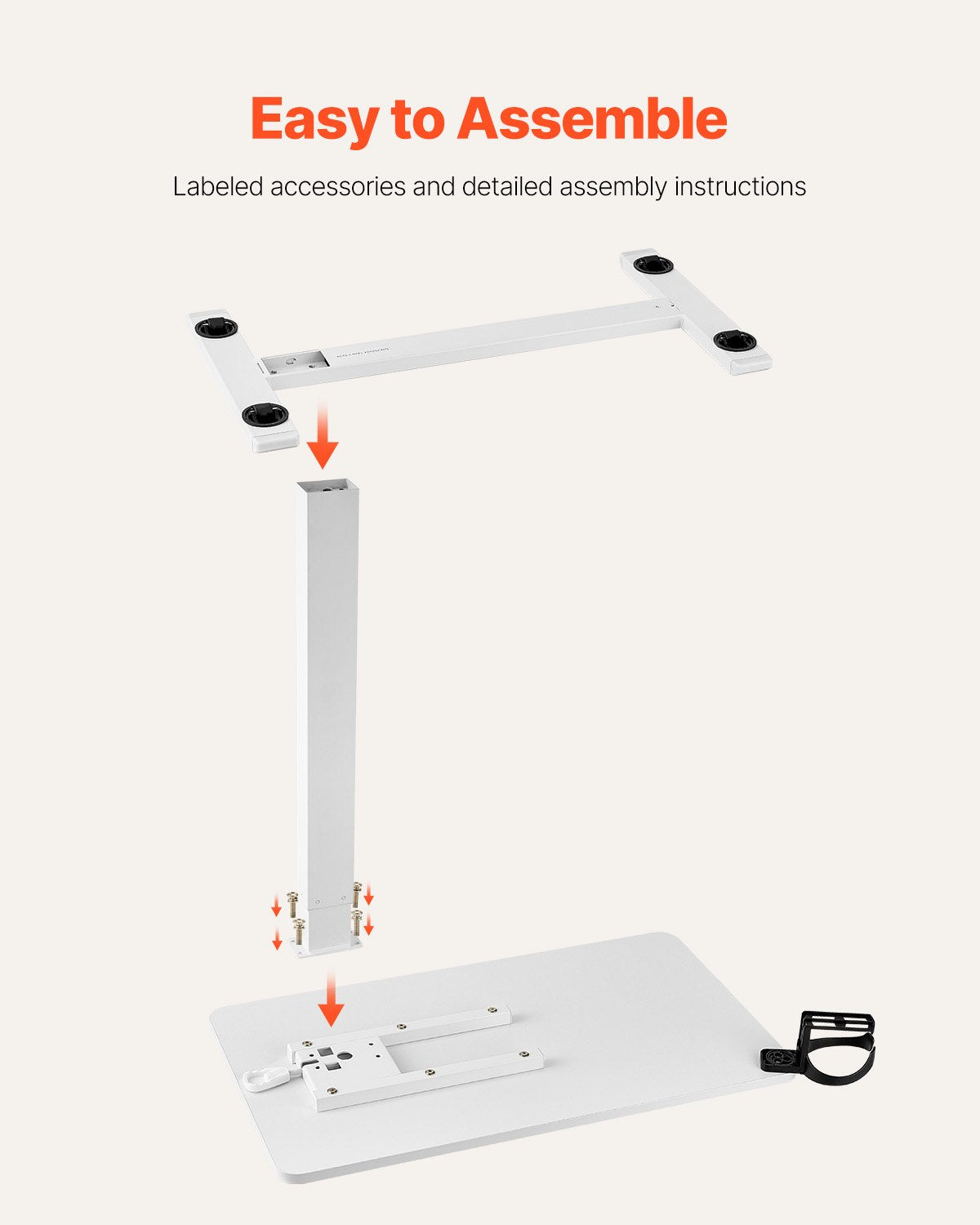 Översängsbord, mobilt sidobord med 4 dolda hjul, höjdjusterbart rullande laptopskrivbord med mugghållare, bärbart spånskivsskrivbord över sängen för hem, kontor, studier, vit