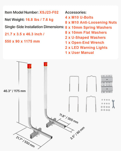 Boat Trailer Guide, 1016mm with LED Light Trailer Guide Poles, 2PCS High-Hardness Steel Trailer Guide-Ons, Trailer Guides with PVC Pipes, for Ski Boat, Fishing Boat or Sailboat Trailer