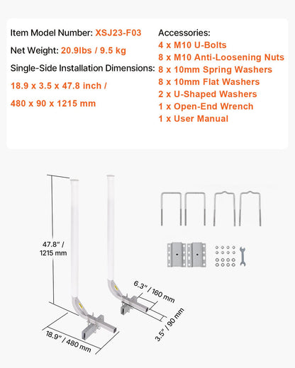 Boat Trailer Guide, 1219.2mm Adjustable Design Trailer Guide Poles, 2PCS High-Hardness Steel Trailer Guide-Ons, Trailer Guides with PVC Pipes, for Ski Boat, Fishing Boat or Sailboat Trailer