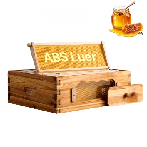 Bee Hive Medium Box Starter Kit, 100% Beeswax Coated Natural Fir Wood, Langstroth Beehive Kit with 10 Frames and Foundations, Transparent Acrylic Bee Windows for Beginners and Pro Beekeepers