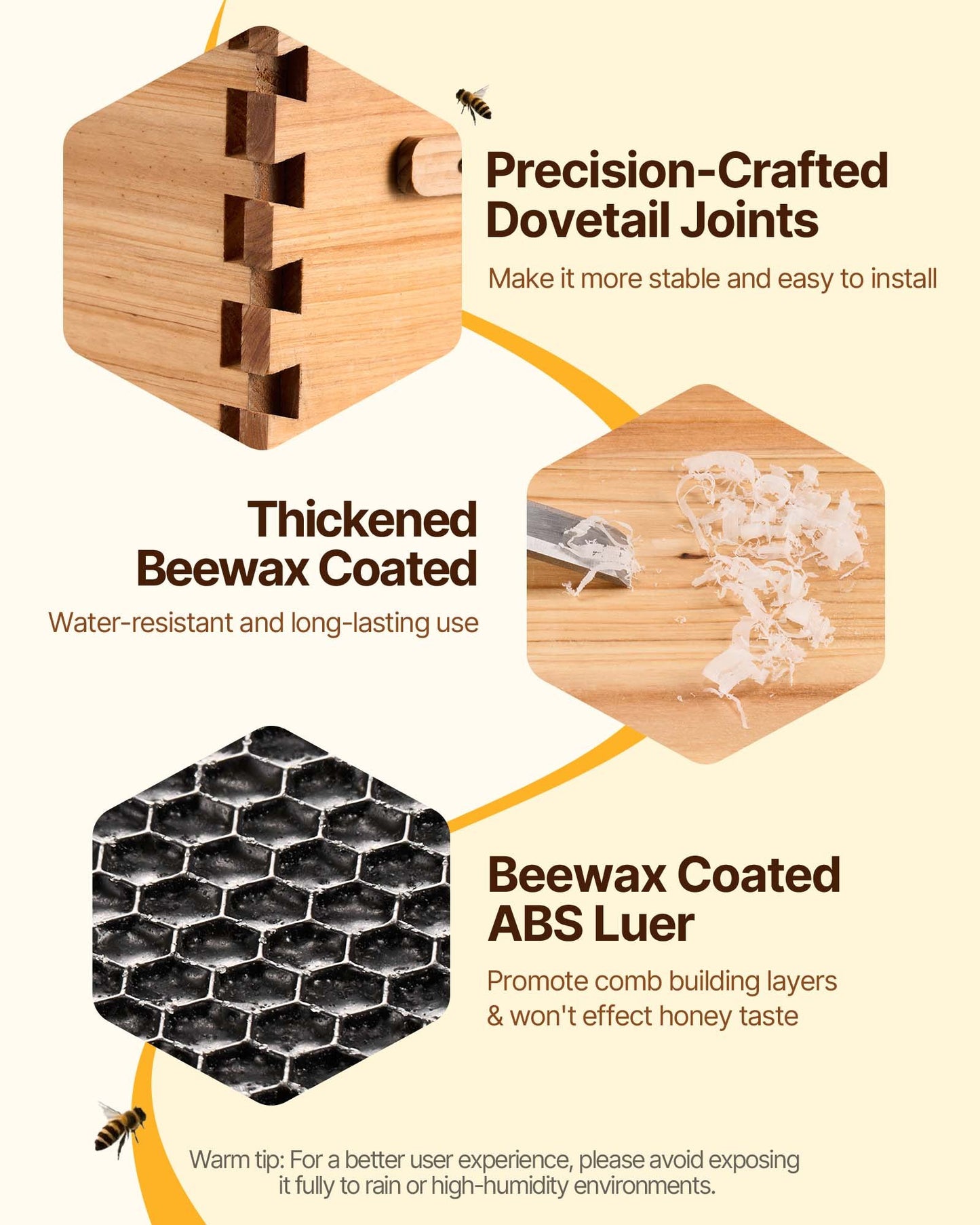 Bee Hive Medium Box Starter Kit, 100% Beeswax Coated Natural Fir Wood, Langstroth Beehive Kit with 10 Frames and Foundations, Transparent Acrylic Bee Windows for Beginners and Pro Beekeepers