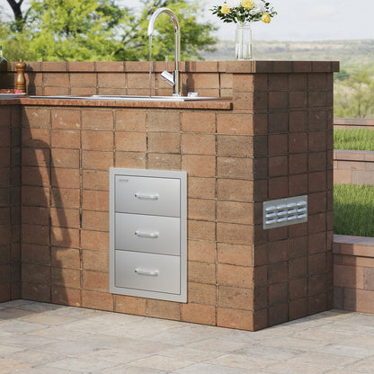 Lådor för utekök 40 cm B x 51 cm H x 46 cm D, Infällda grilllådor med trippel åtkomst och handtag i rostfritt stål, grillö för utekök eller grillö, uteplatsgrillstation