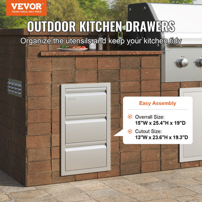 201 Grillö i rostfritt stål med trippellådor, 46 cm B x 61 cm H