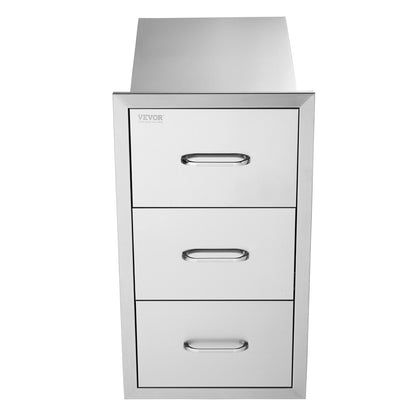 Utekökslådor 40 cm B x 74 cm H x 51 cm D, Infällda grilllådor med trippel åtkomst i rostfritt stål med handtag, grillö för utomhuskök eller uteplatsgrillstation