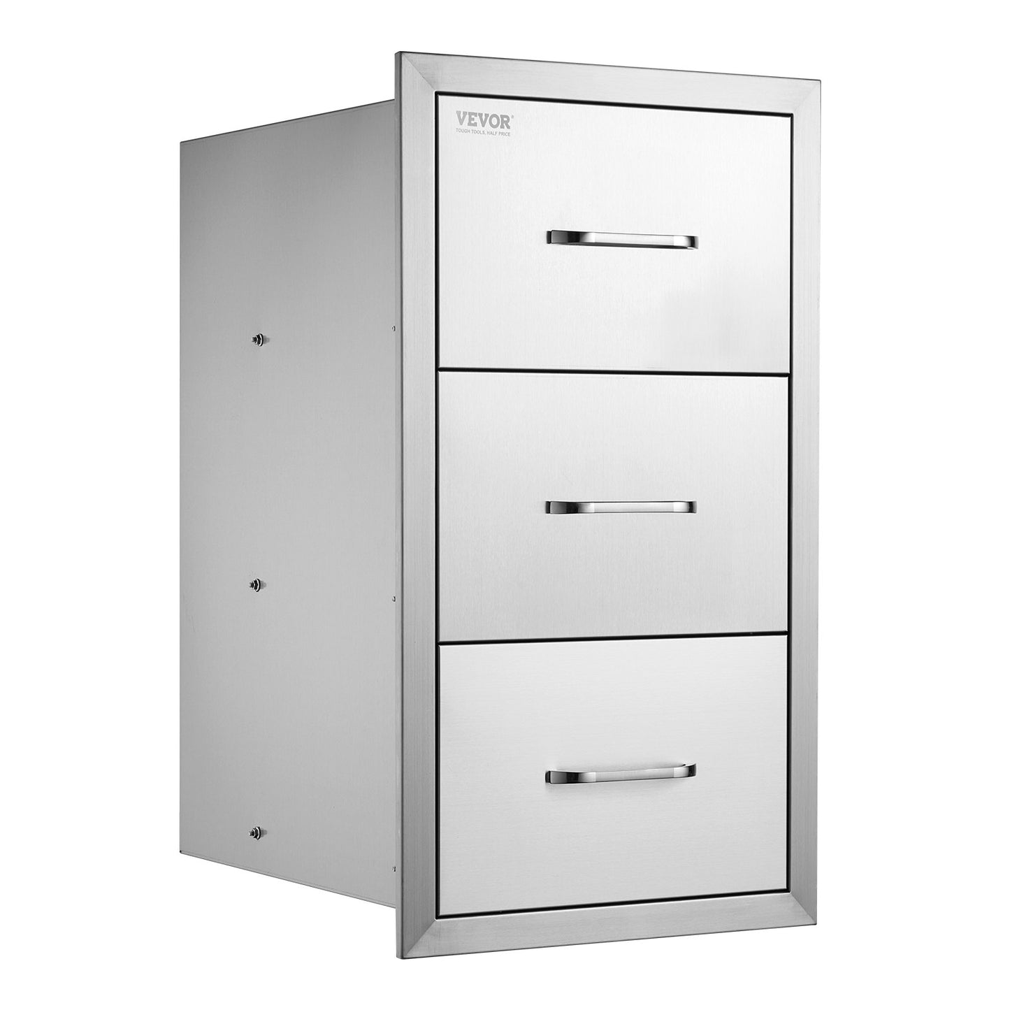 Utekökslådor 40 cm B x 74 cm H x 51 cm D, Infällda grilllådor med trippel åtkomst i rostfritt stål med handtag, grillö för utomhuskök eller uteplatsgrillstation